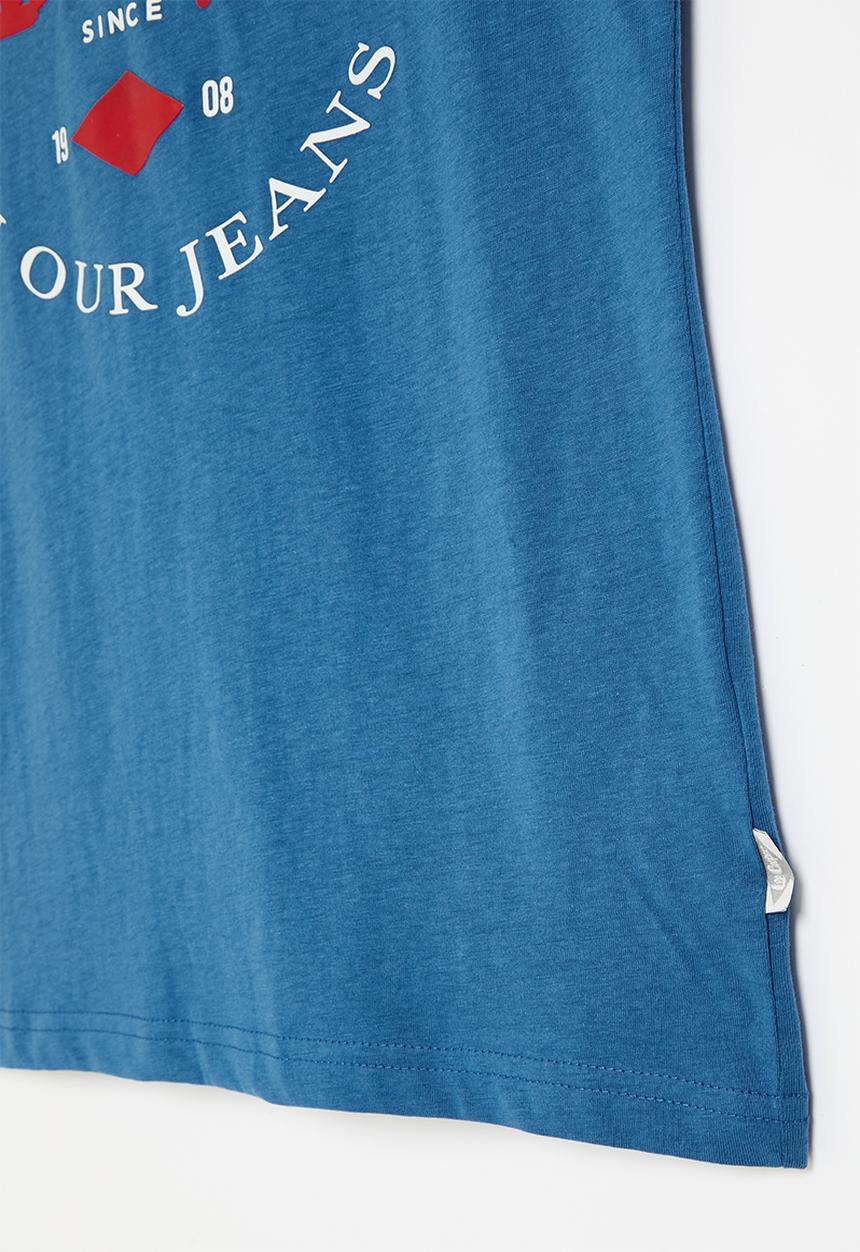Lee Cooper - Logo & diamond round print tee - blue