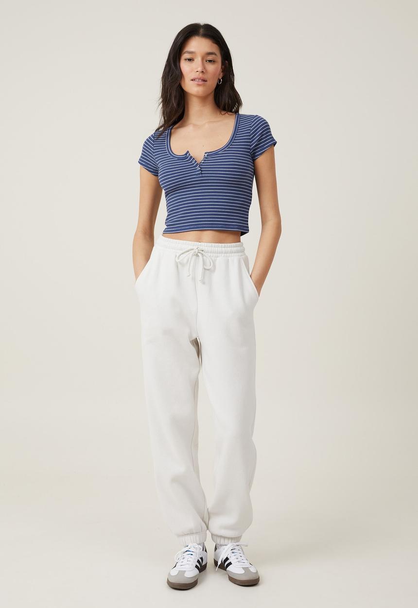 Cotton On - Willa waffle short sleeve henley - chloe stripe vintage navy/glacier