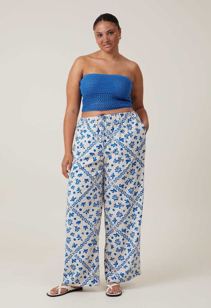 Cotton On - Plus haven wide leg pant - blue coral border