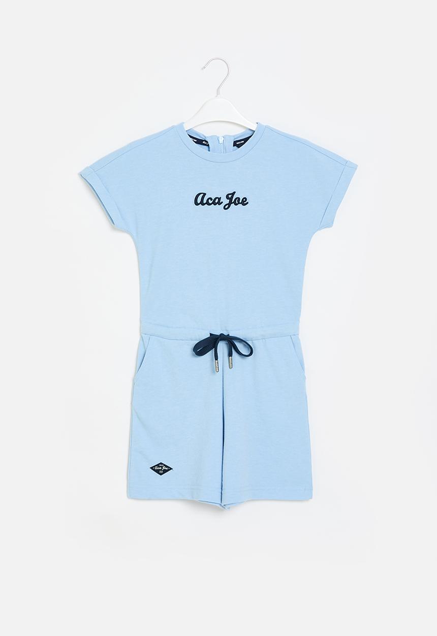 Aca Joe - Knitted denim embroidered chambray playsuit - light blue