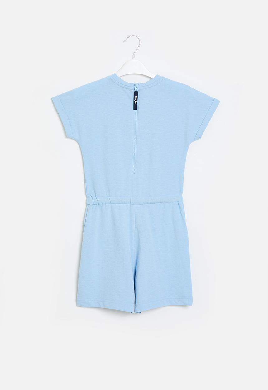 Aca Joe - Knitted denim embroidered chambray playsuit - light blue