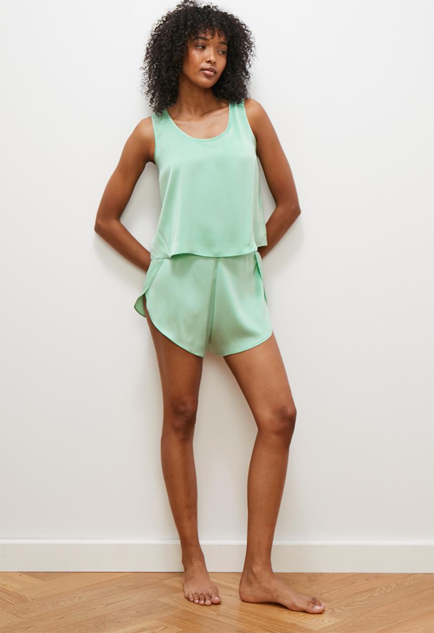 edit - Satin vest and short set - jade