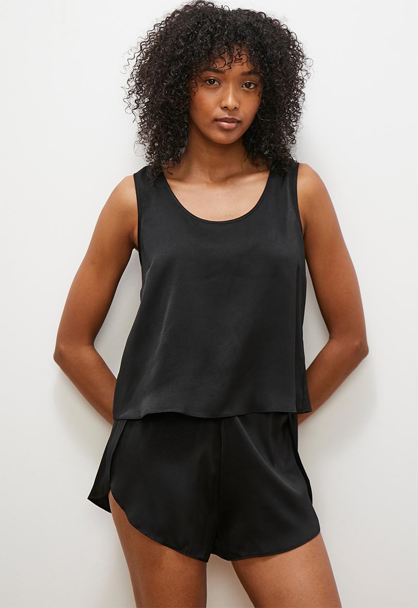edit - Satin vest and short set - black