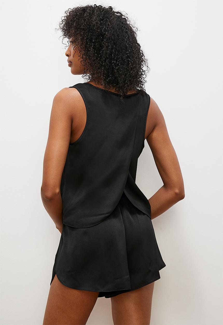 edit - Satin vest and short set - black