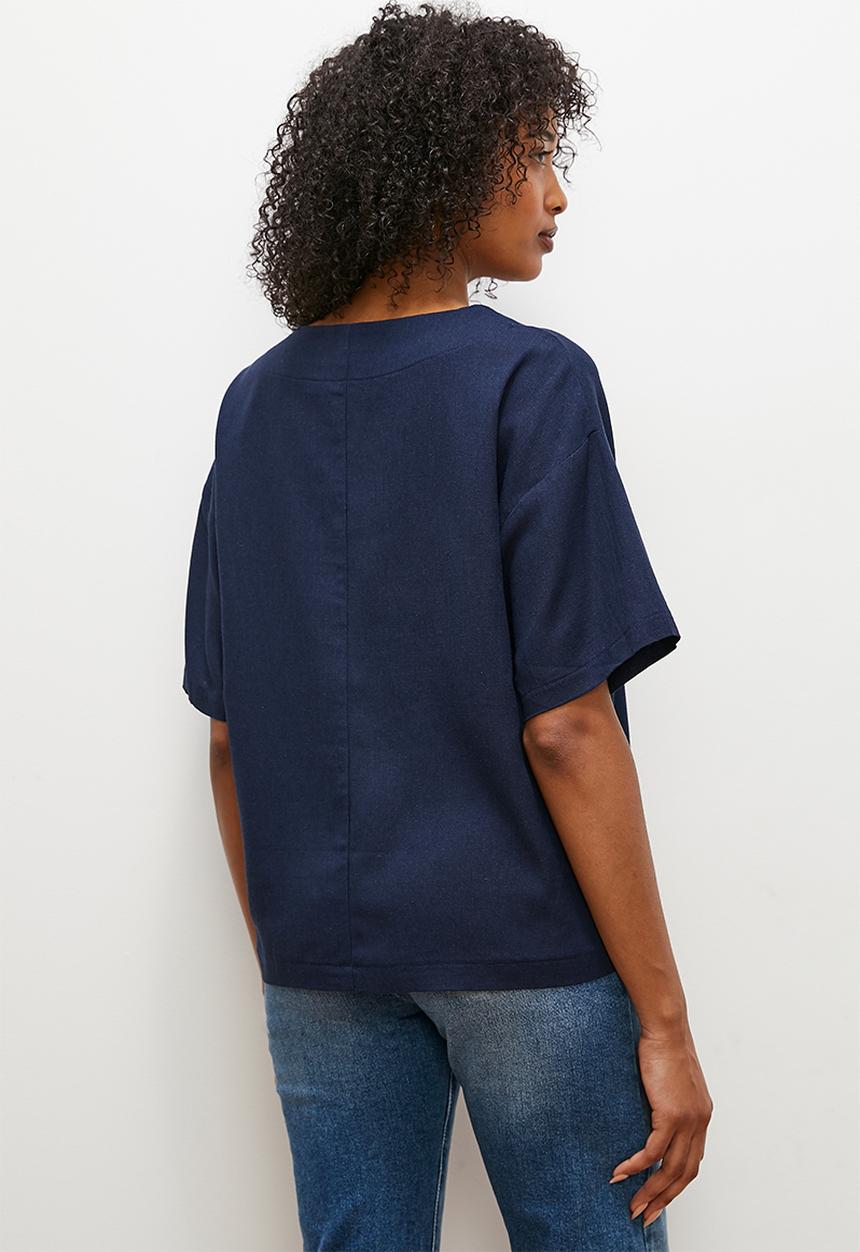 edit - Oversized linen boxy tee - navy