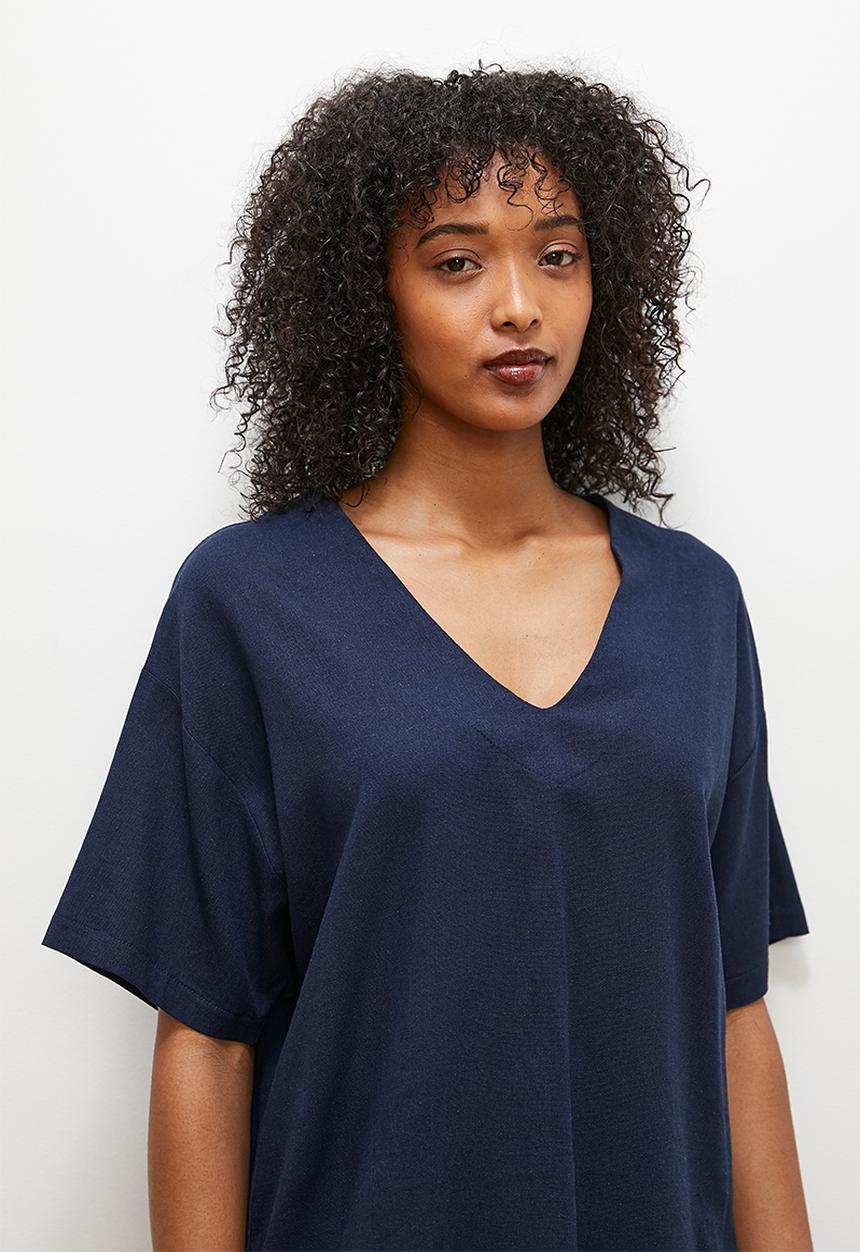 edit - Oversized linen boxy tee - navy