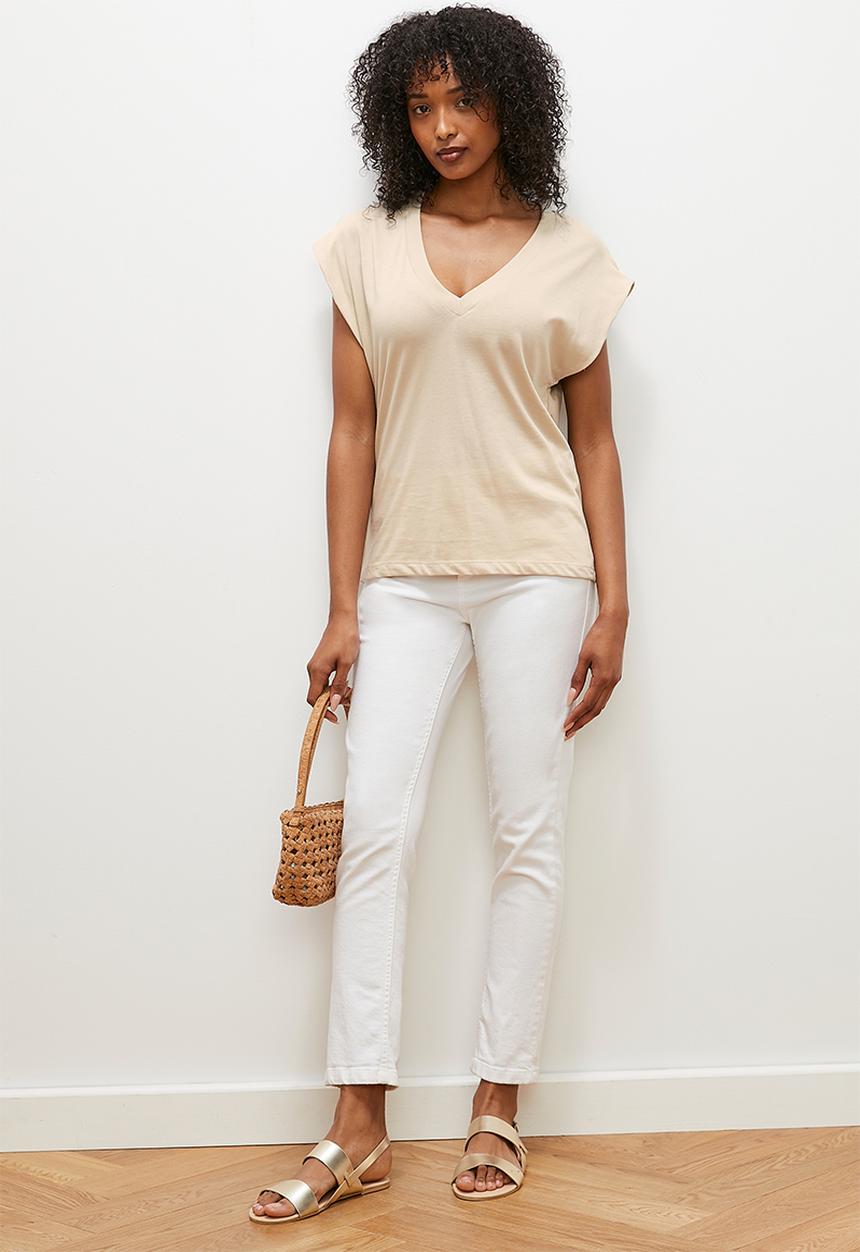 edit - V neck tee - stone