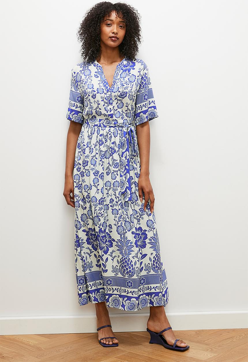 edit - Fit and flare shirt dress - boho border print