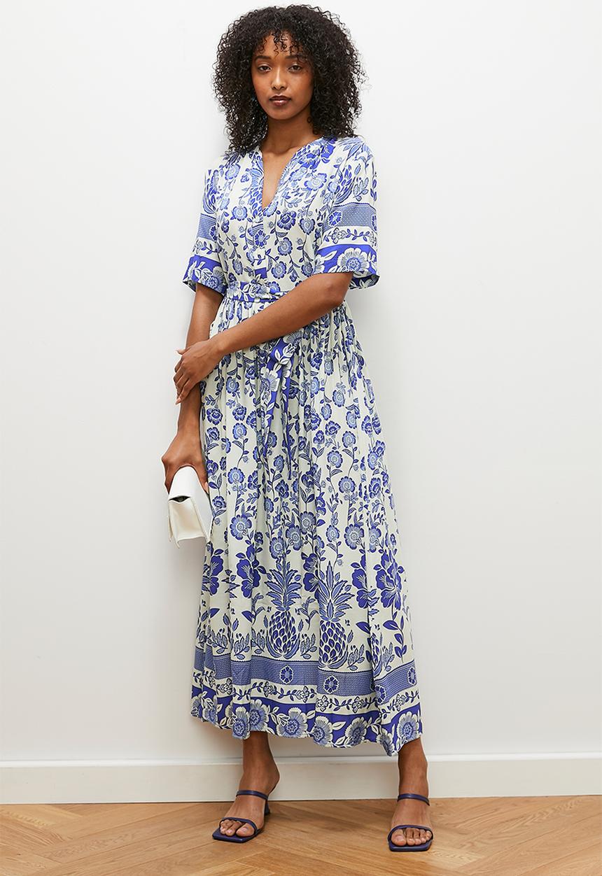 edit - Fit and flare shirt dress - boho border print
