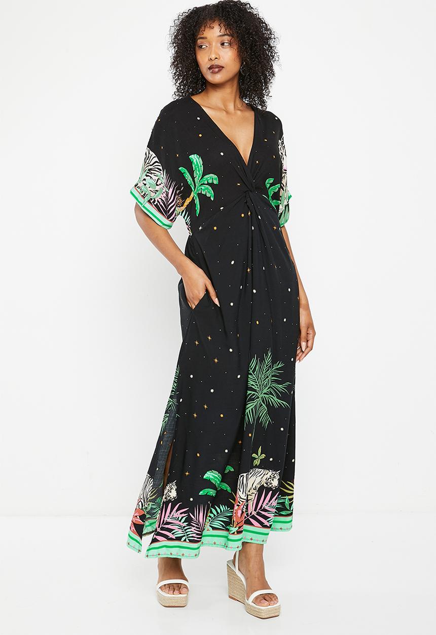 Me&B - Knot detail kaftan dress - black tiger