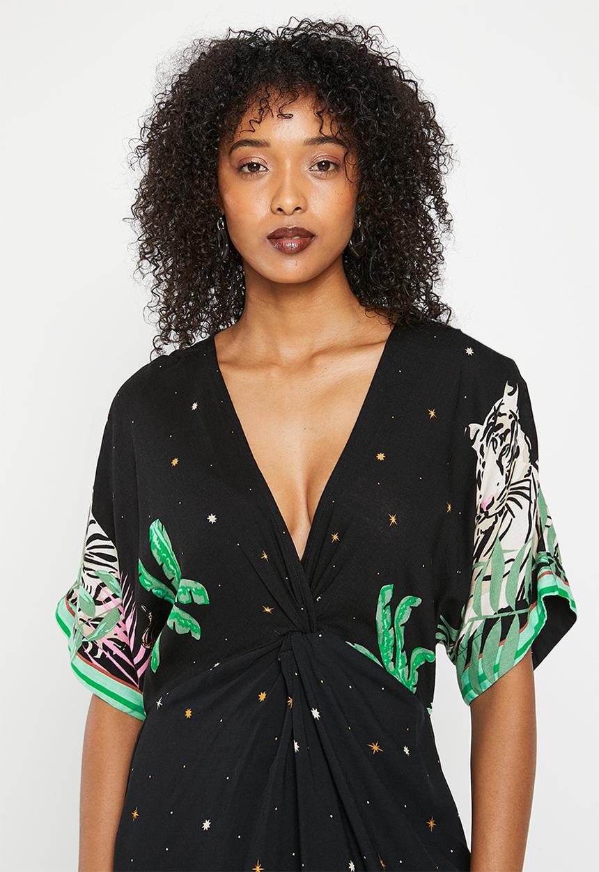 Me&B - Knot detail kaftan dress - black tiger