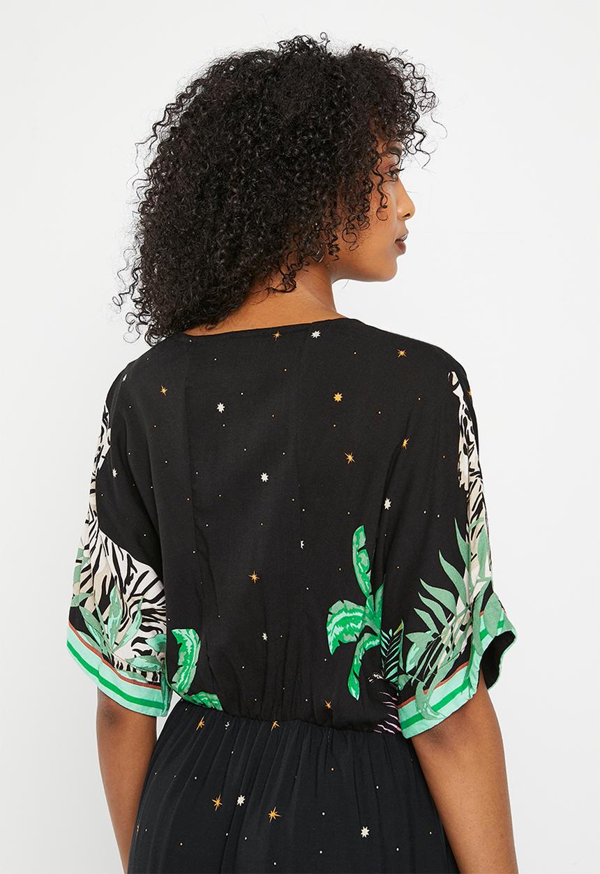 Me&B - Knot detail kaftan dress - black tiger