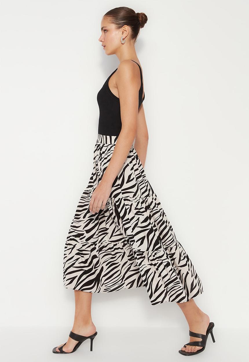 Trendyol - Animal print tiered midi skirt - black