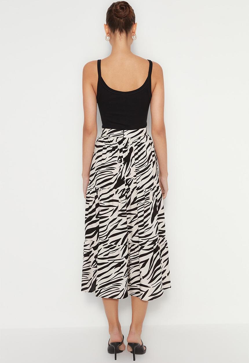 Trendyol - Animal print tiered midi skirt - black