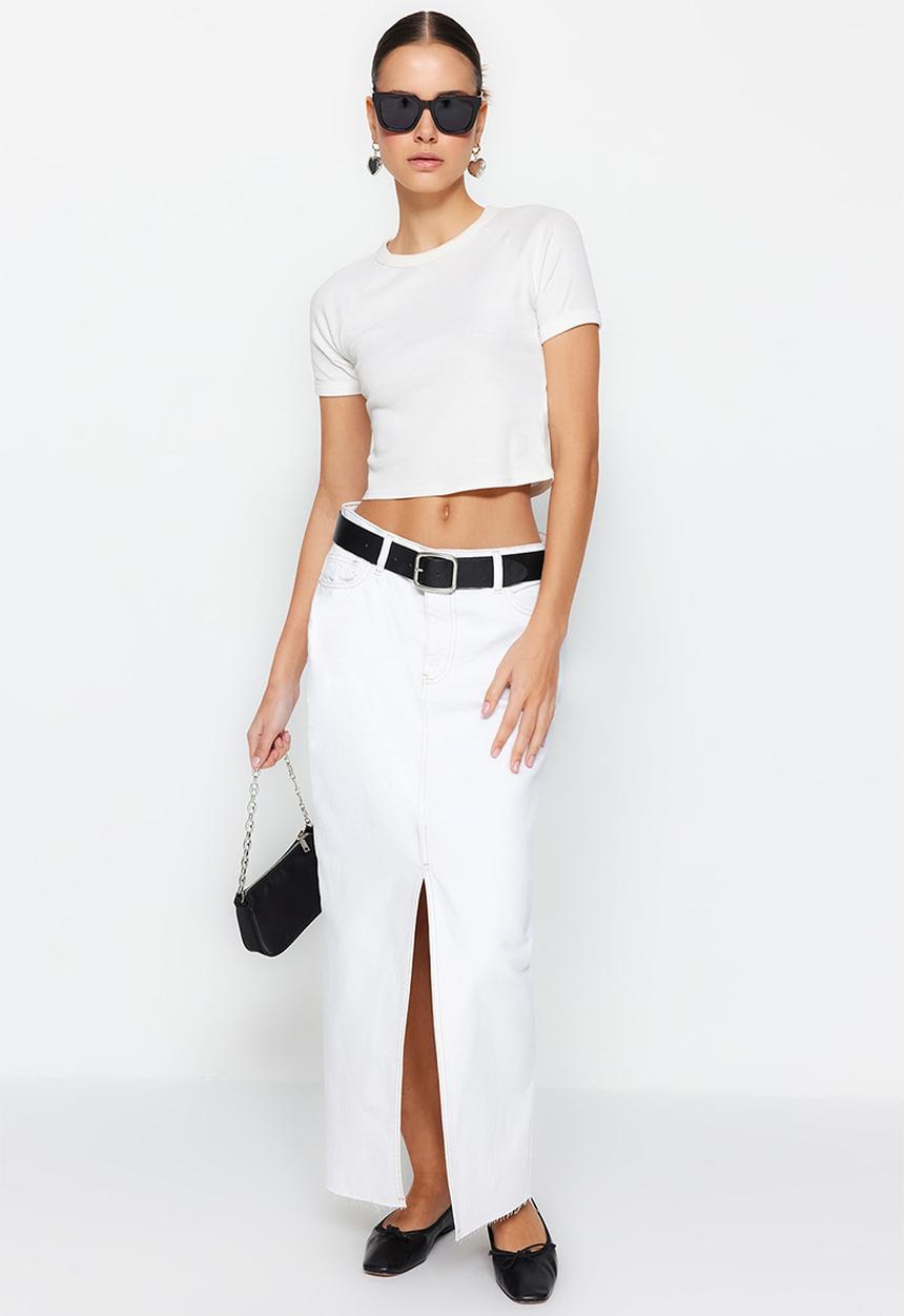 Trendyol - Denim midi skirt - white