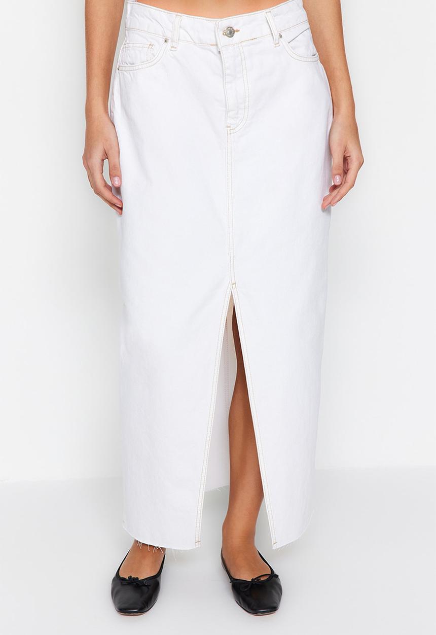 Trendyol - Denim midi skirt - white