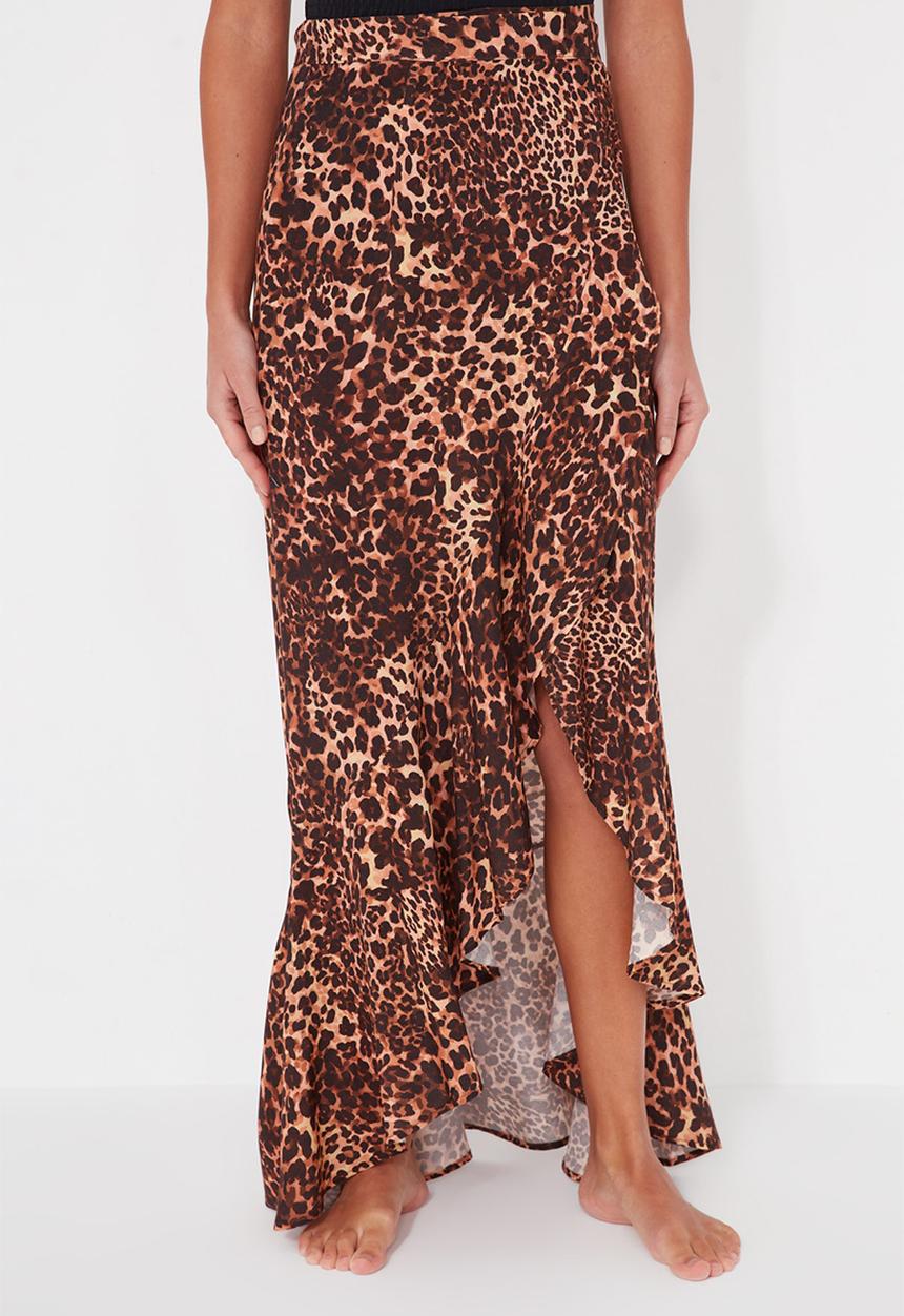 Trendyol - Animal print ruffle hem maxi skirt - multi