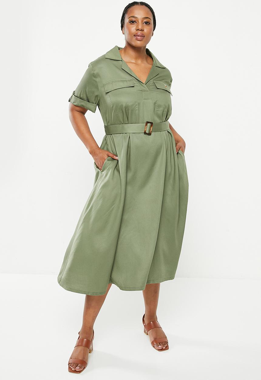POLO - Plus Ariana Ss Dress - Fatigue