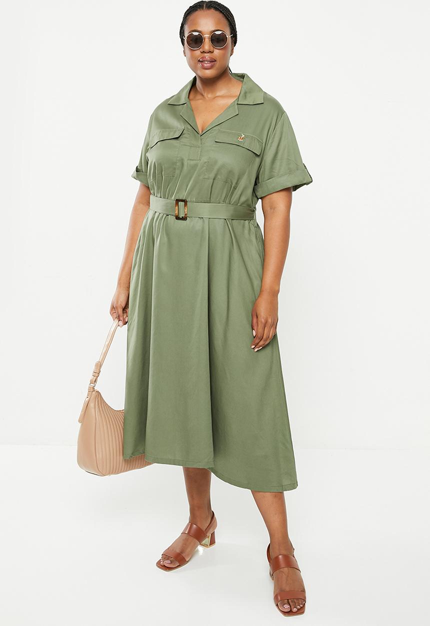 POLO - Plus Ariana Ss Dress - Fatigue