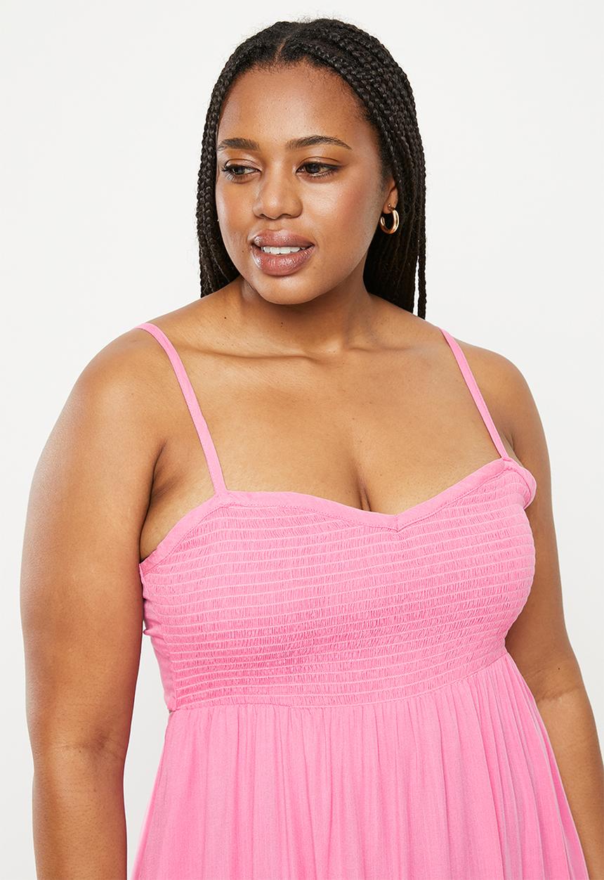 Me&B - Plus The Shirred Bodice Maxi Sundress - pink