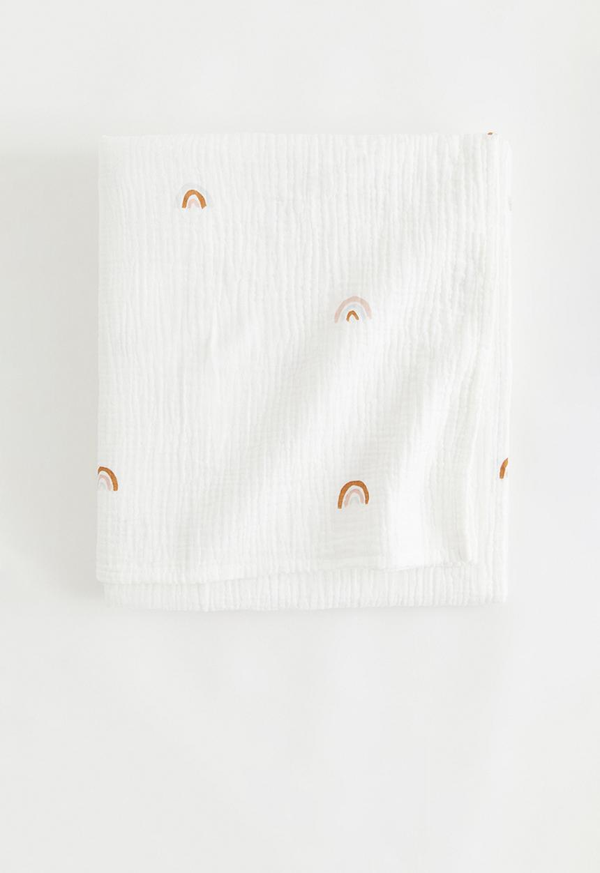 H&M - Printed muslin blanket - white rainbows