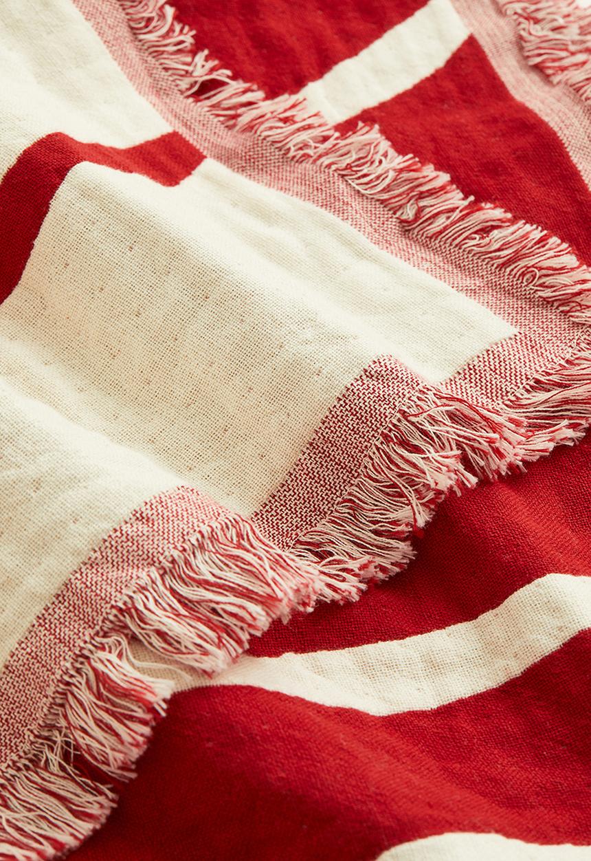 H&M - Jacquard-weave cotton blanket - red & cream