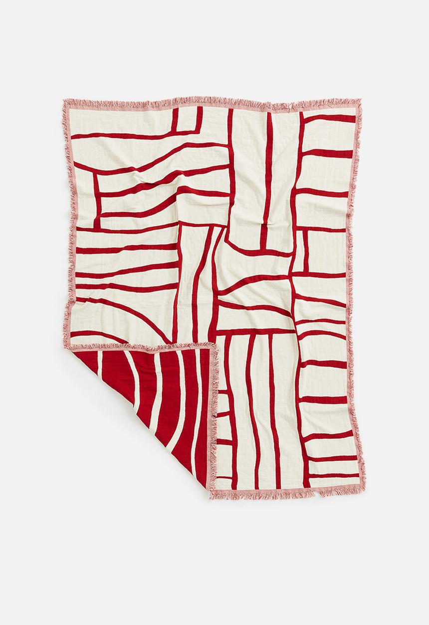 H&M - Jacquard-weave cotton blanket - red & cream