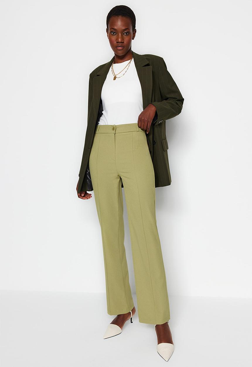 Trendyol - High rise straight leg trousers - green