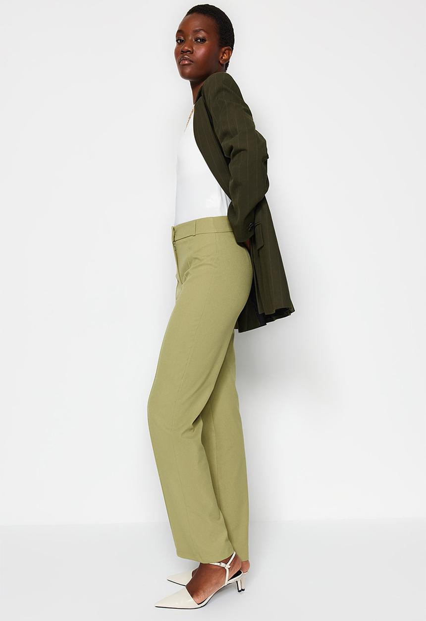 Trendyol - High rise straight leg trousers - green
