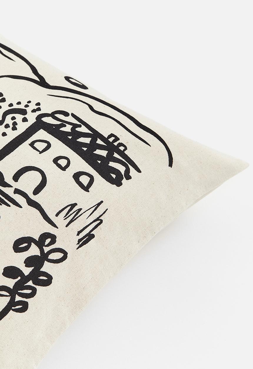 H&M - Printed cushion cover - light beige & black