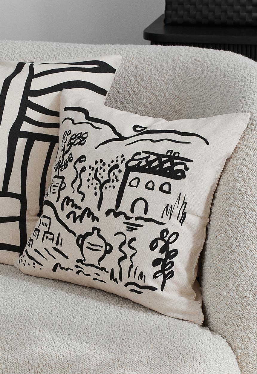 H&M - Printed cushion cover - light beige & black