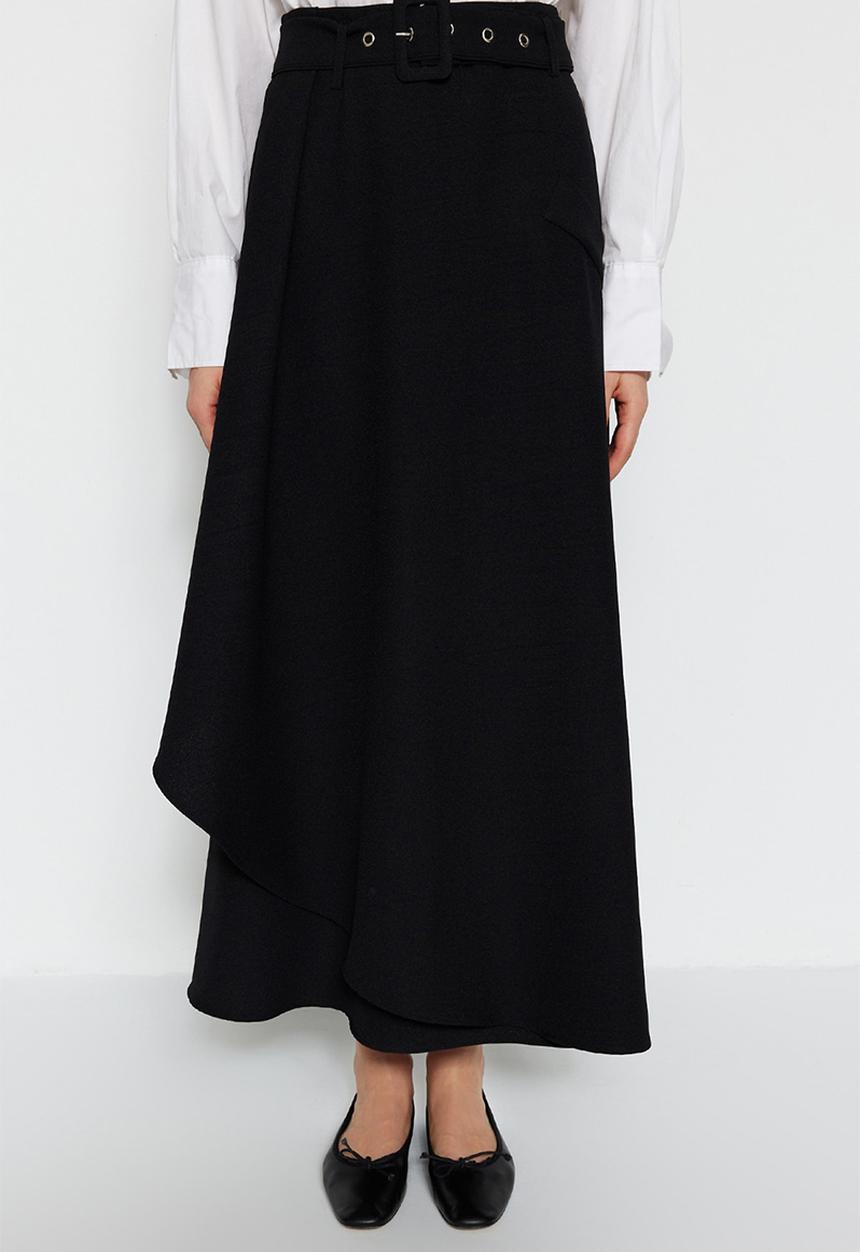Trendyol - Modest belted midi skirt - black