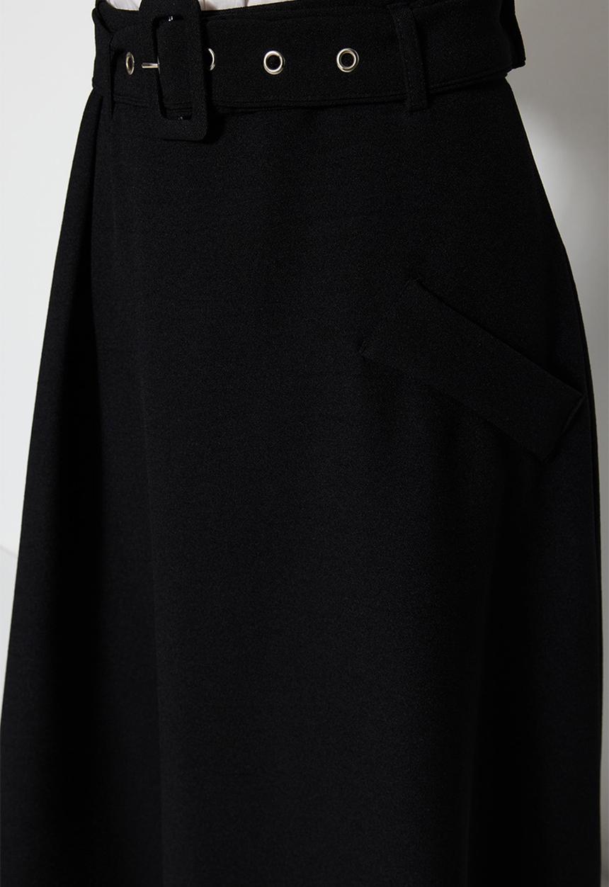 Trendyol - Modest belted midi skirt - black
