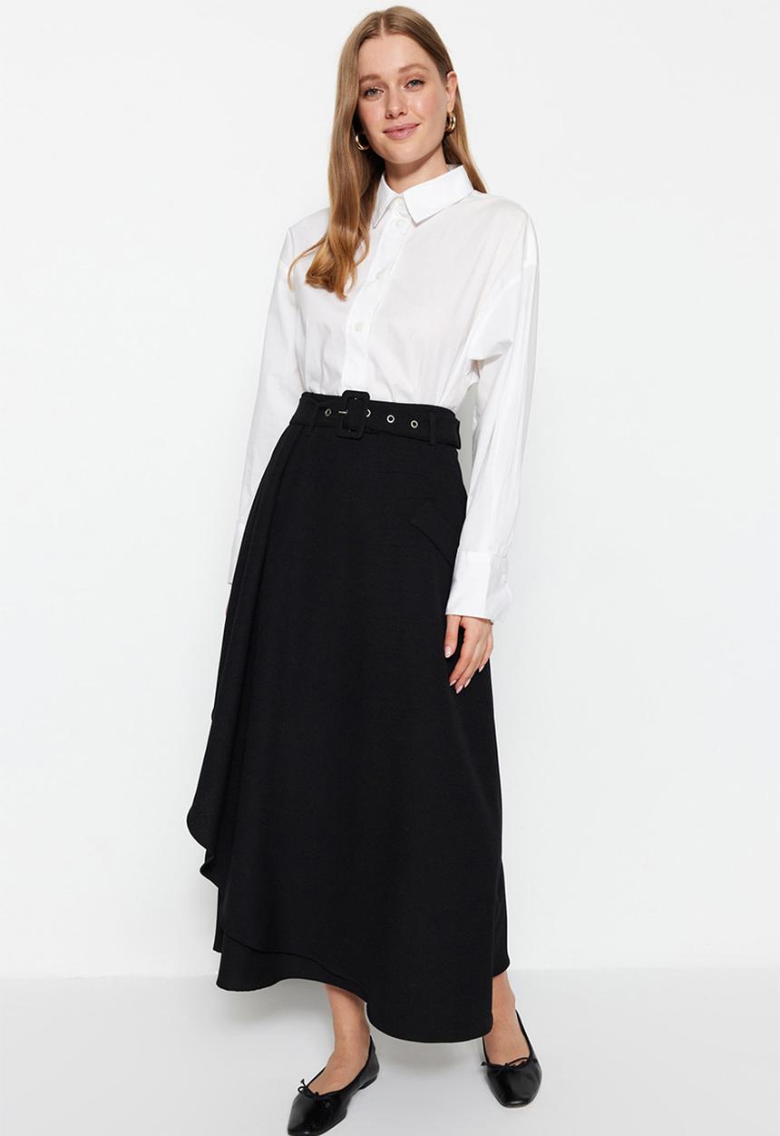 Trendyol - Modest belted midi skirt - black