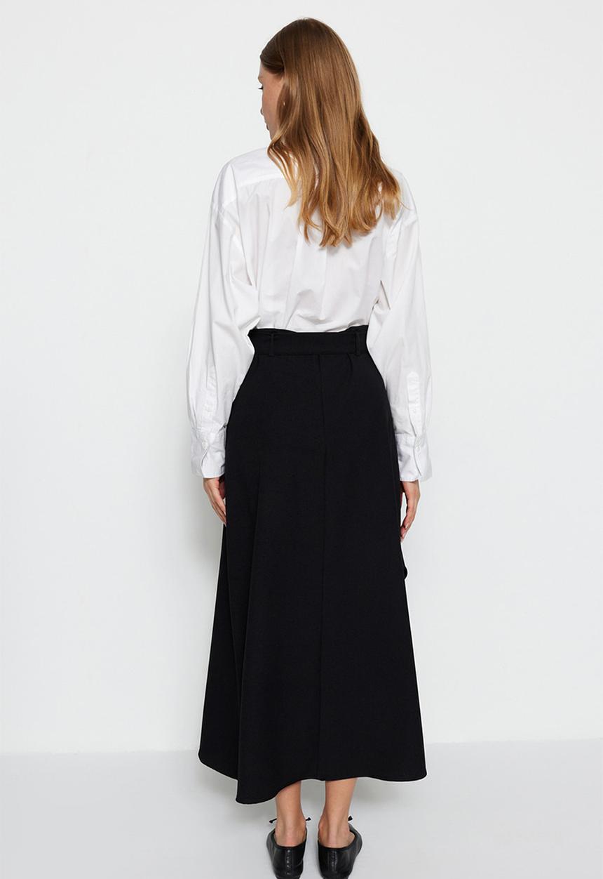 Trendyol - Modest belted midi skirt - black