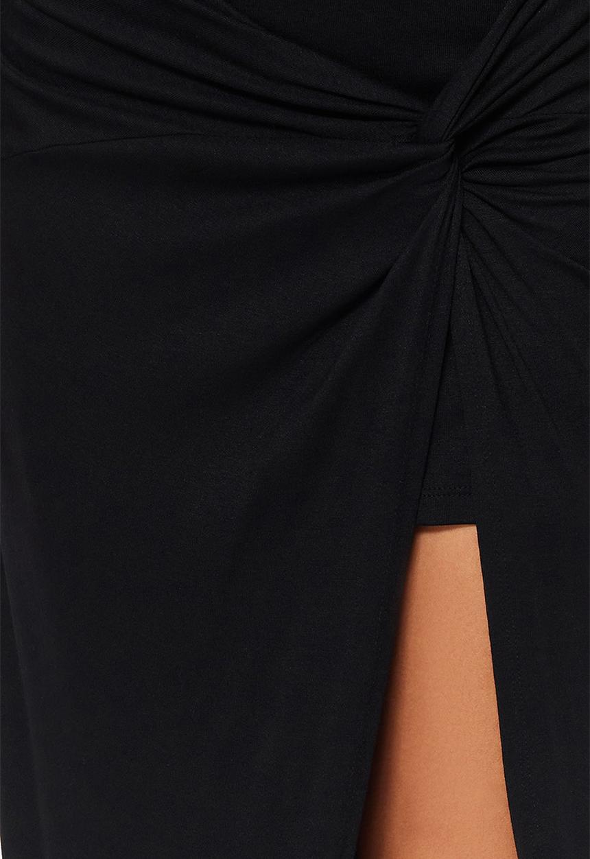 Trendyol - Fringe detail midi skirt - black
