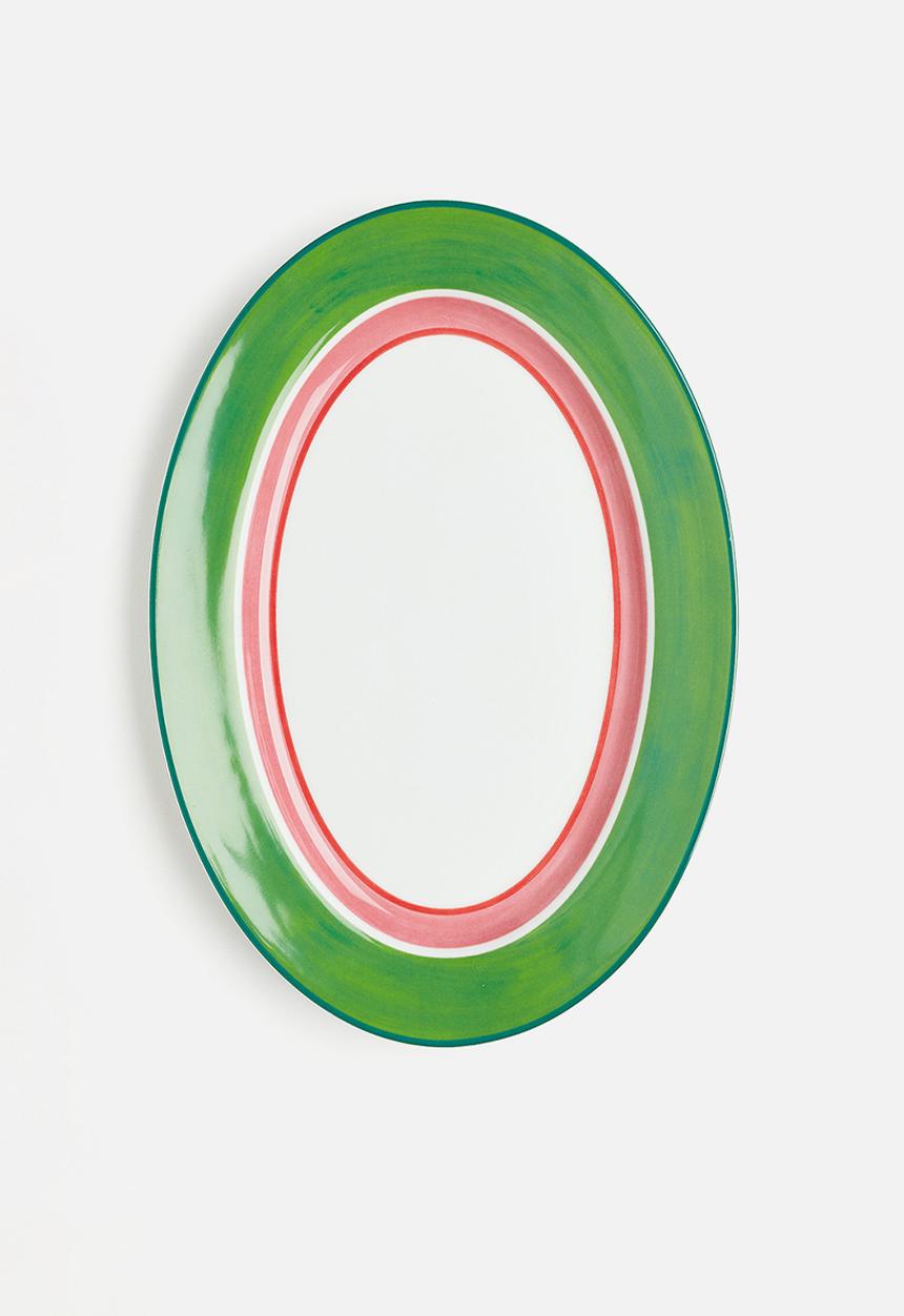 H&M - Large porcelain serving plate - green & light pink
