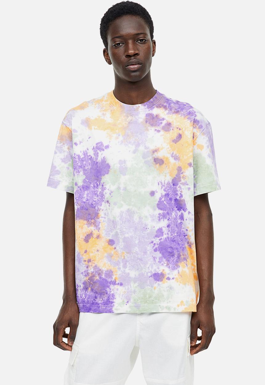 H&M - Relaxed fit patterned cotton T-shirt - purple tie-dye
