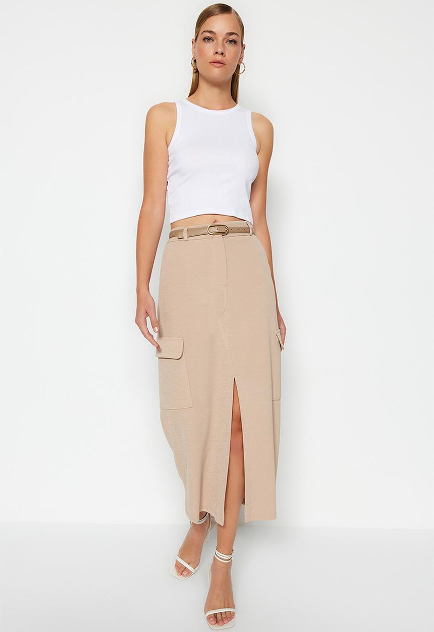 Trendyol - Pencil midi skirt - beige