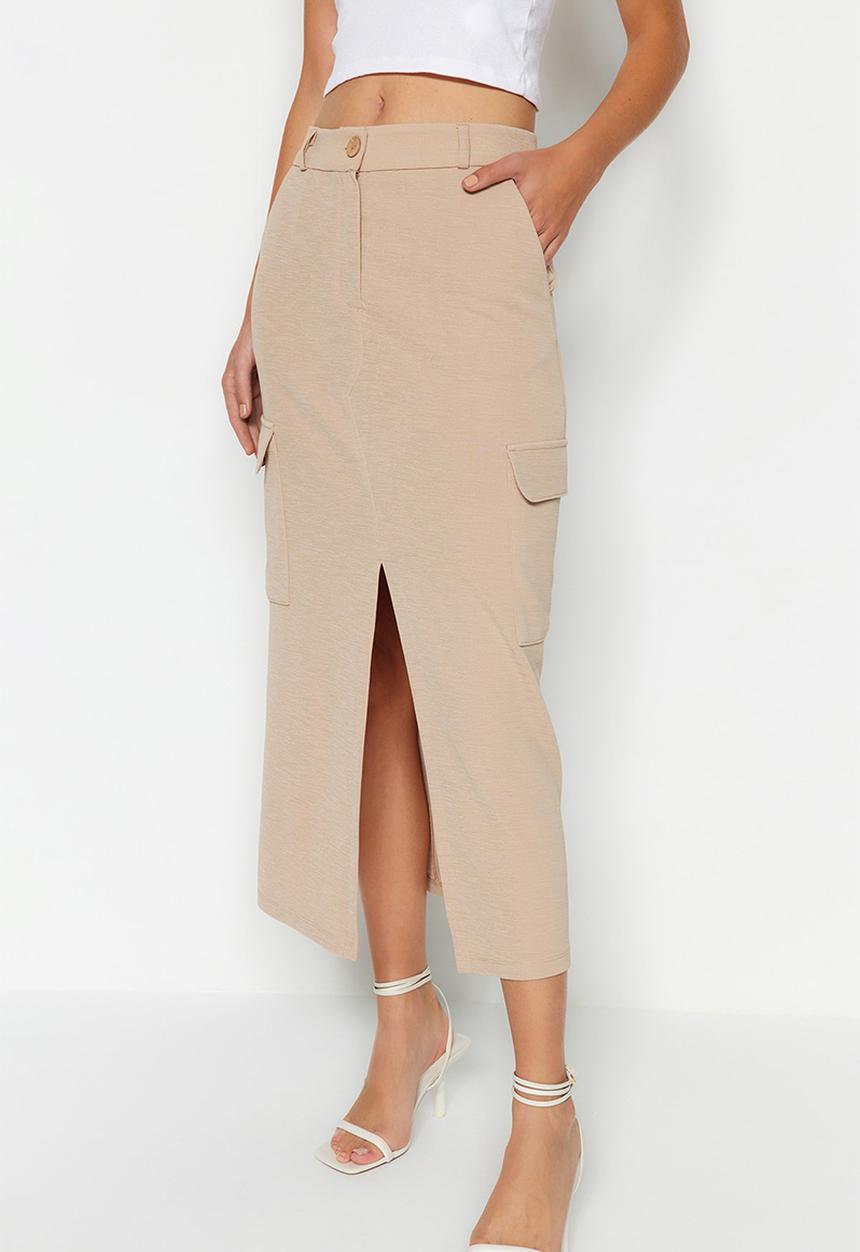 Trendyol - Pencil midi skirt - beige