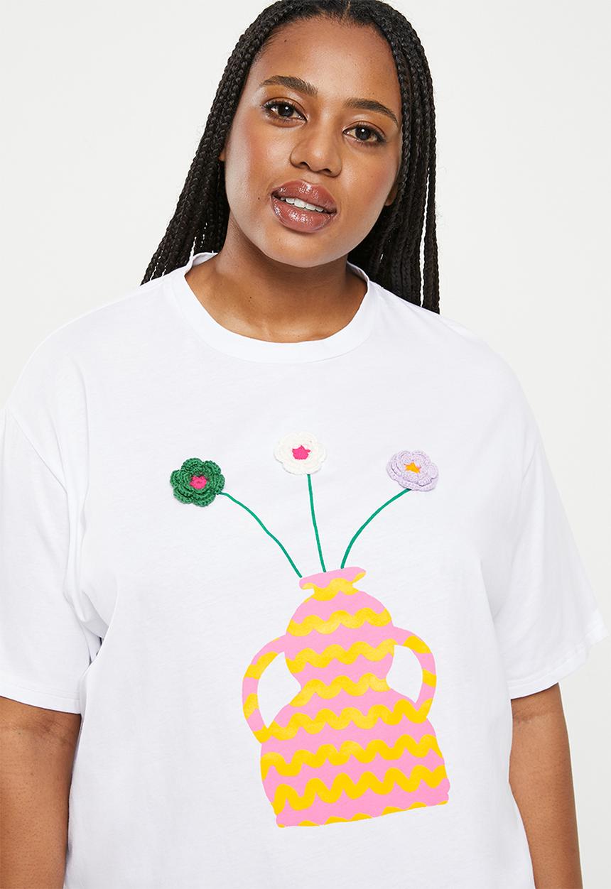 Me&B - Plus The Oversized Tee  - White & Print