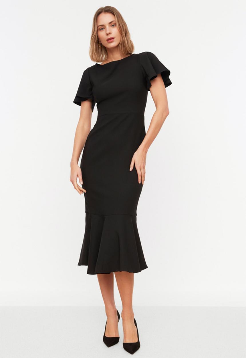 Trendyol - Bell sleeves bodycon midi dress - black