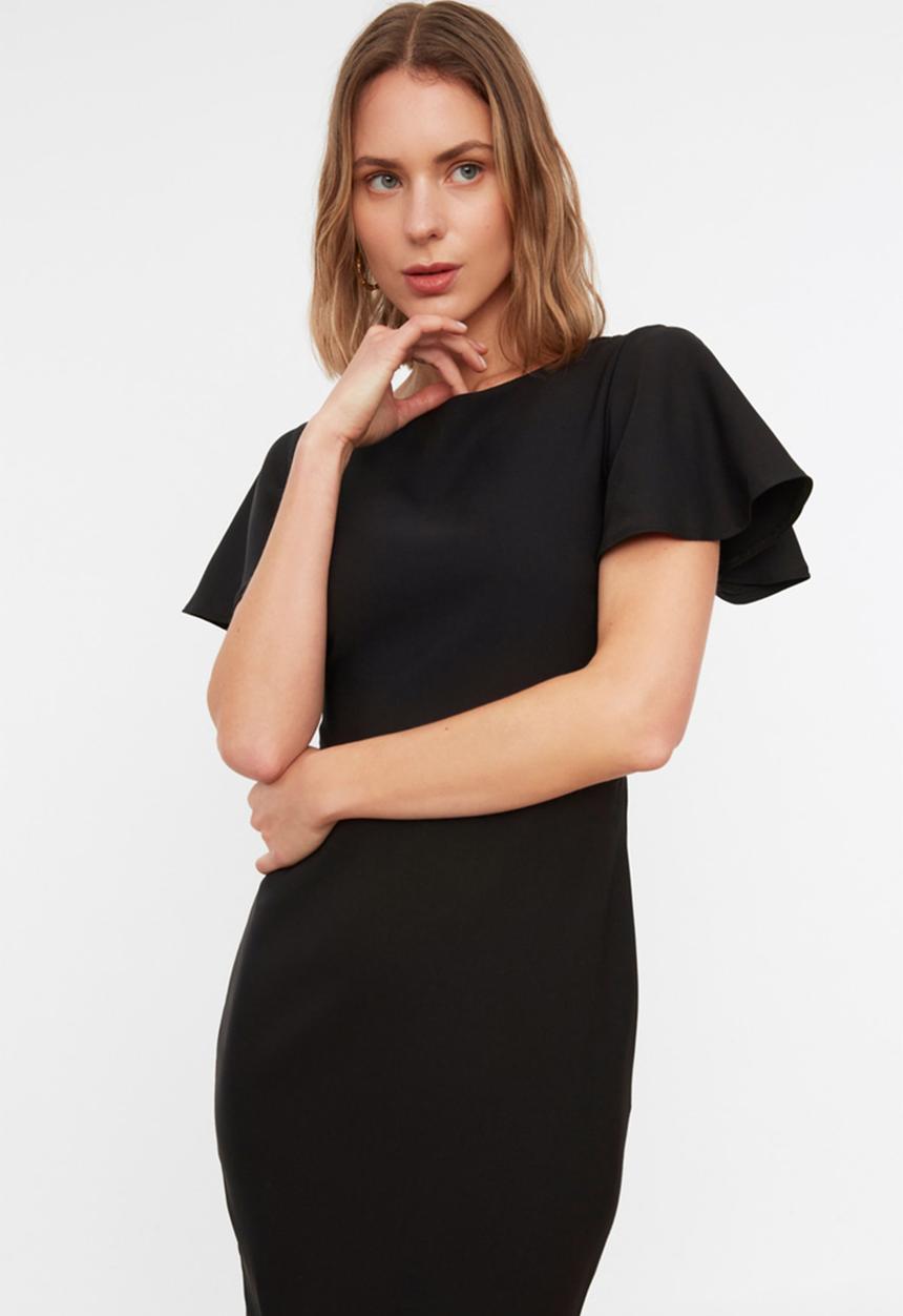 Trendyol - Bell sleeves bodycon midi dress - black