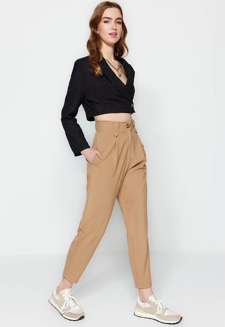 Trendyol - High rise straight legs pants - beige