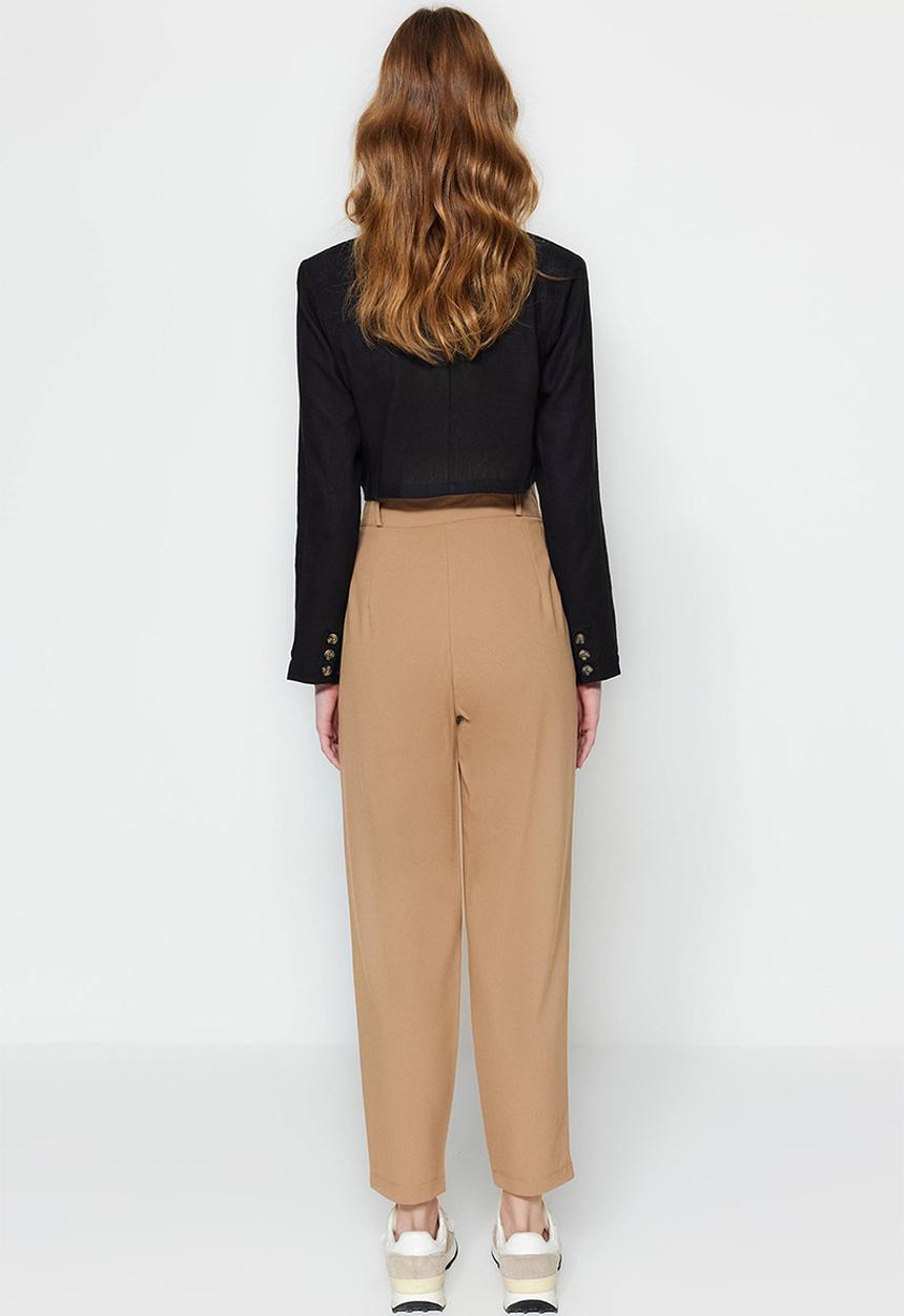 Trendyol - High rise straight legs pants - beige