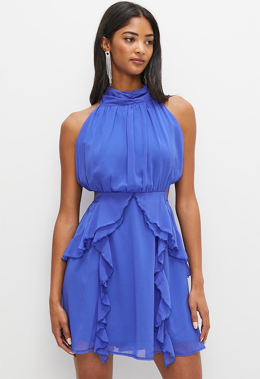 MILLA - Halterneck fit and flare mini with bow detail - dazzling  blue