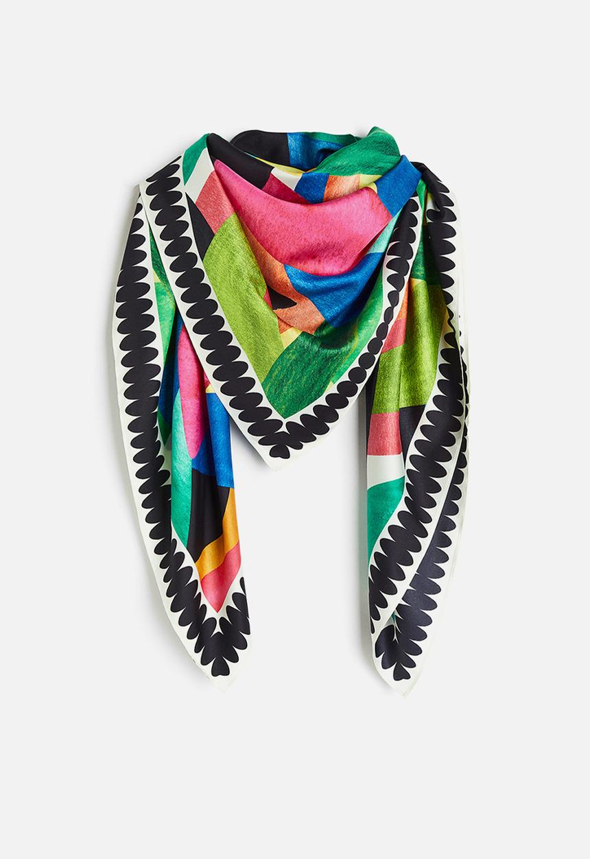 H&M - Large satin scarf - green patterned