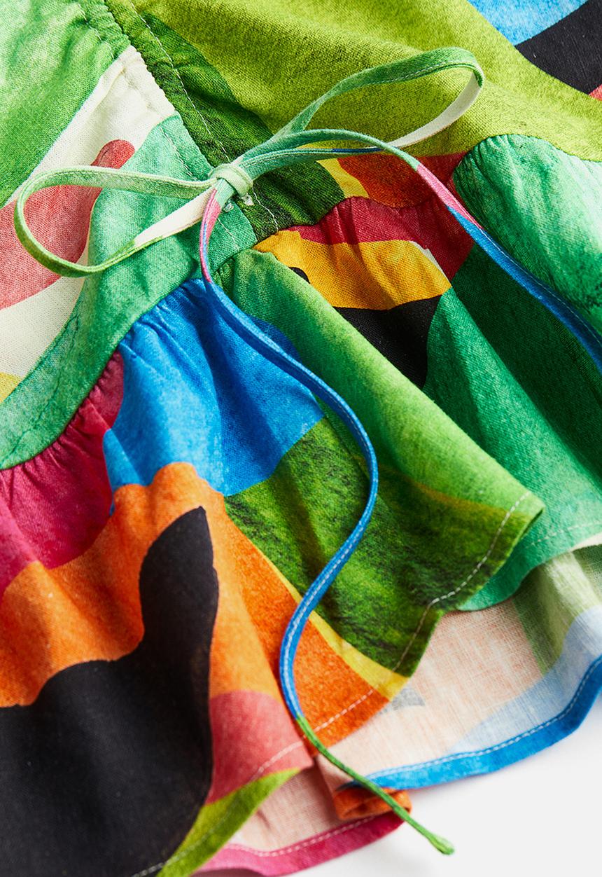 H&M - Drawstring-detail linen-blend skirt - green patterned