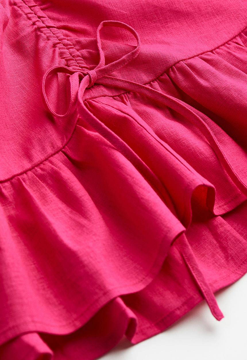H&M - Drawstring-detail linen-blend skirt - cerise