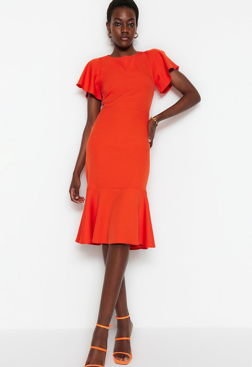 Trendyol - Bell sleeve bodycon midi dress - red